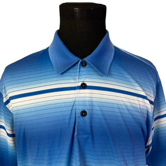 Adidas Men's Climalite Blue Striped Short Sleeve Polo Shirt XL - Picture 3 of 7